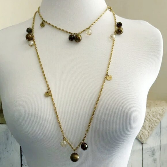 Long Gold Tone Bead Statement Necklace - Picture 1 of 7